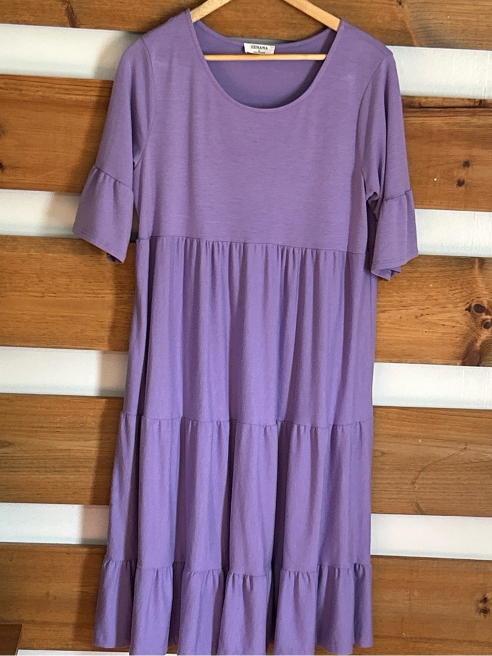 Zenana Lilac Solid Purple Ruffle Sleeve Maxi Round Neck Preppy Dress Size Large